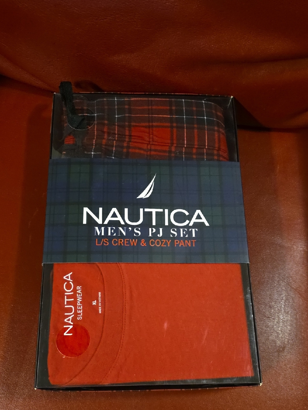Nautica Men's Red Plaid Top with Solid Red Pajama Pants